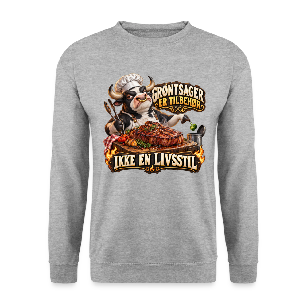 CityShirts - Sweatshirt - Grøntsager er tilbehør – Ikke en livsstil - CS053 - hvidgrå meleret