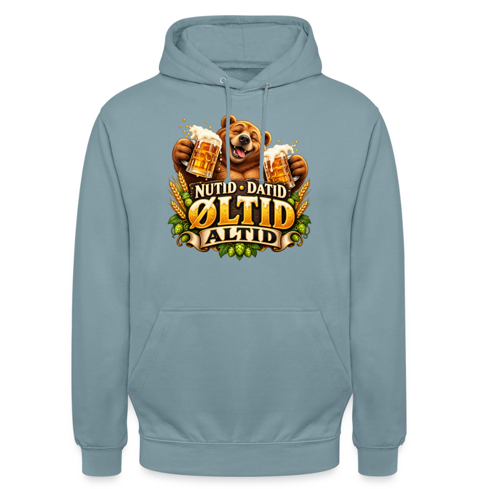 CityShirts - Hoodie - Nutid, datid, øltid – altid - CS006 - gråblå
