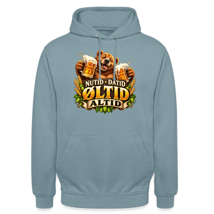CityShirts - Hoodie - Nutid, datid, øltid – altid - CS006 - gråblå