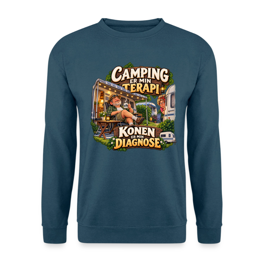 CityShirts - Sweatshirt - Camping er min terapi – Konen er min diagnose - CS032 - indigoblå