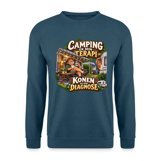 CityShirts - Sweatshirt - Camping er min terapi – Konen er min diagnose - CS032 - indigoblå