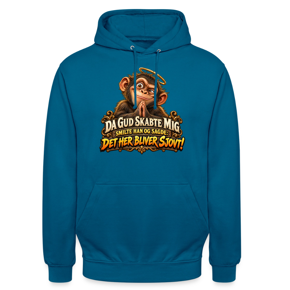 CityShirts - Hoodie - Da Gud skabte mig – Det her bliver sjovt! - CS004 - dybt havblå 