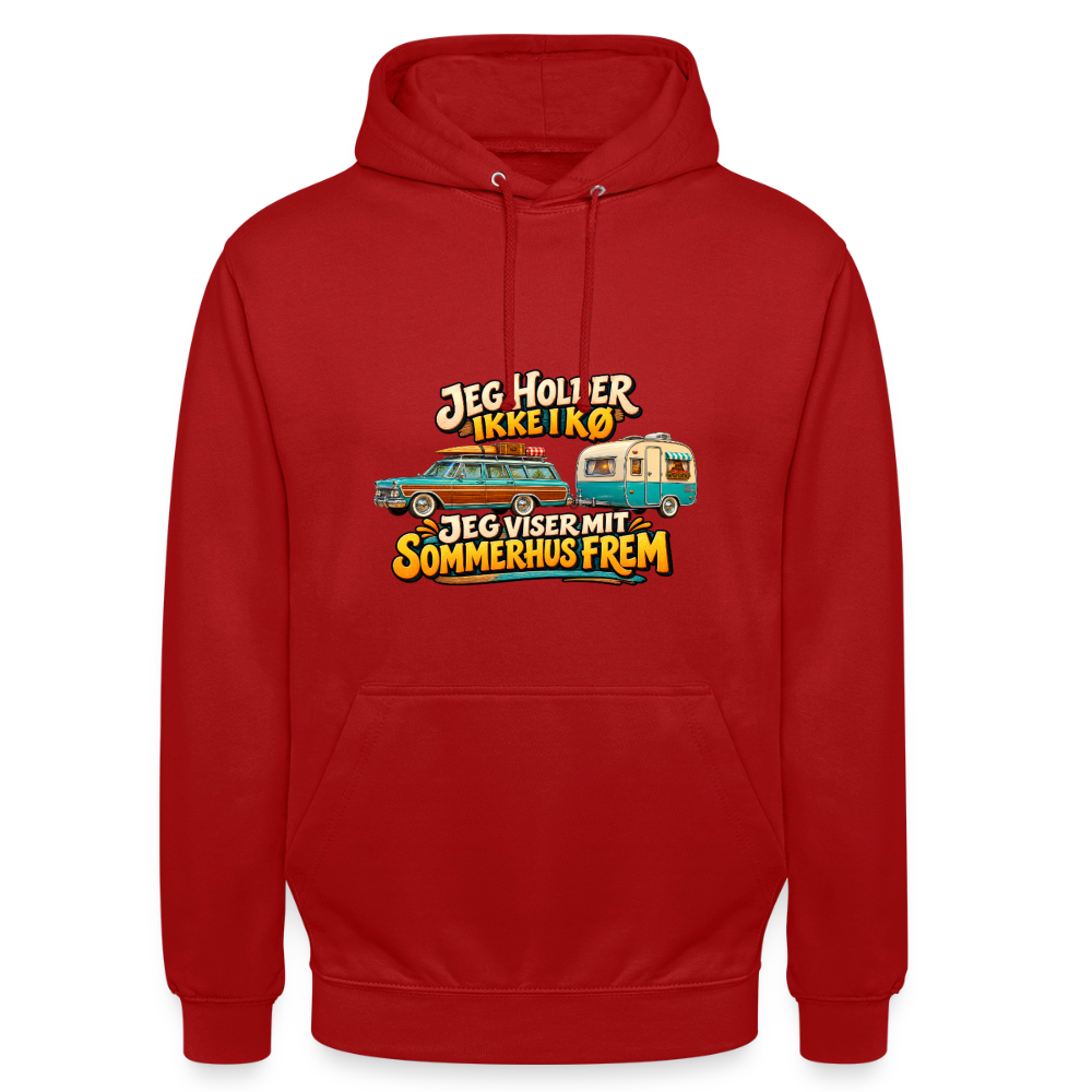 CityShirts - Hoodie - Jeg holder ikke i kø – Jeg viser mit sommerhus frem - CS034 - rød