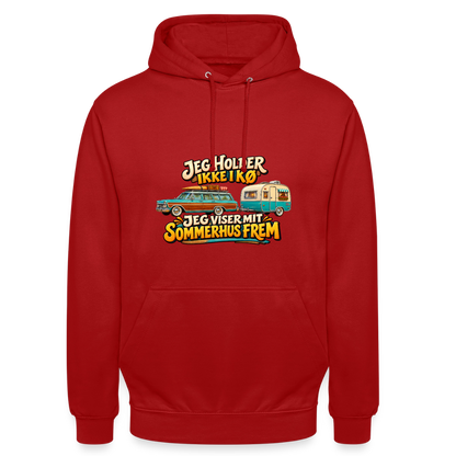 CityShirts - Hoodie - Jeg holder ikke i kø – Jeg viser mit sommerhus frem - CS034 - rød