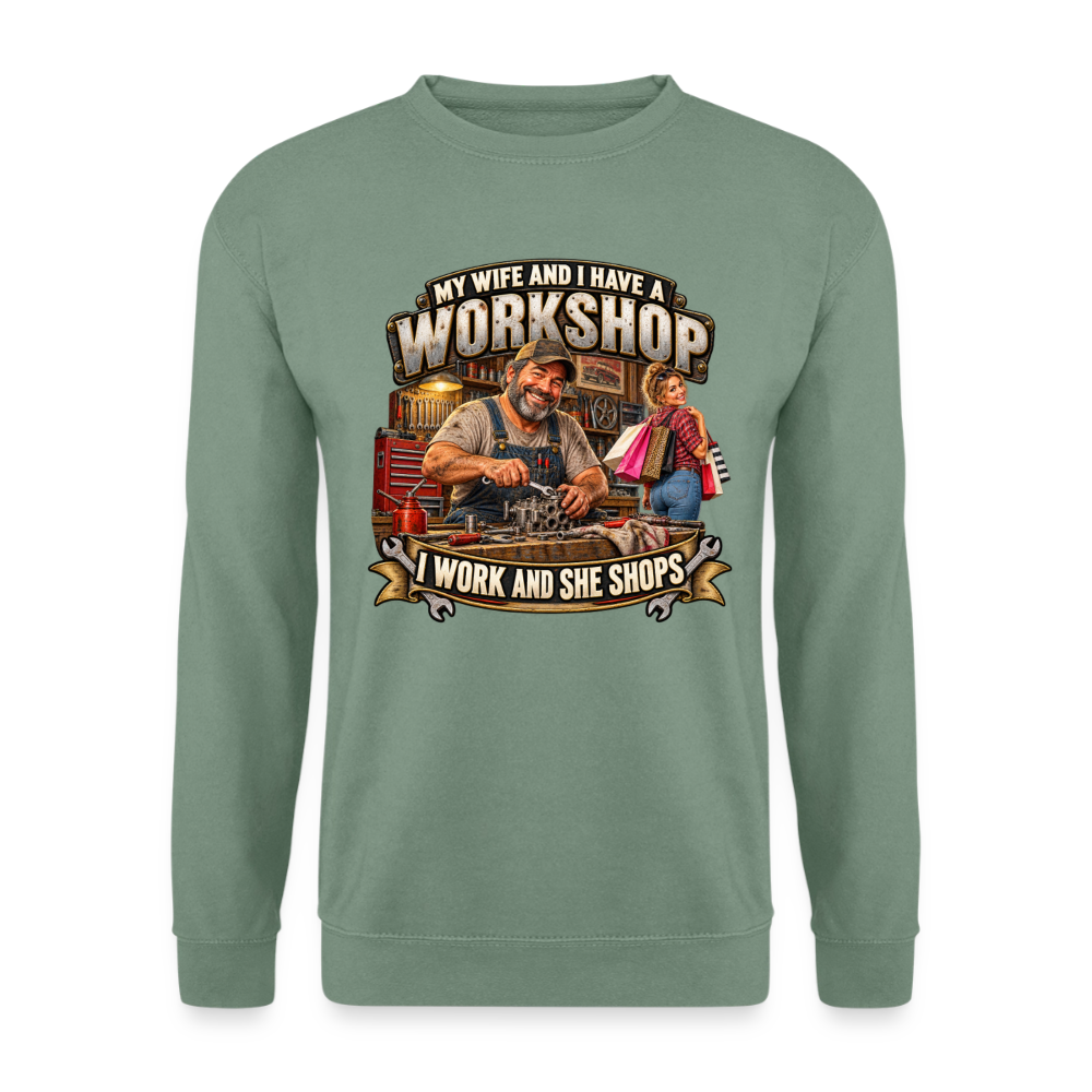 CityShirts - Sweatshirt - Workshop – I work and she shops - CS021 - grågrøn
