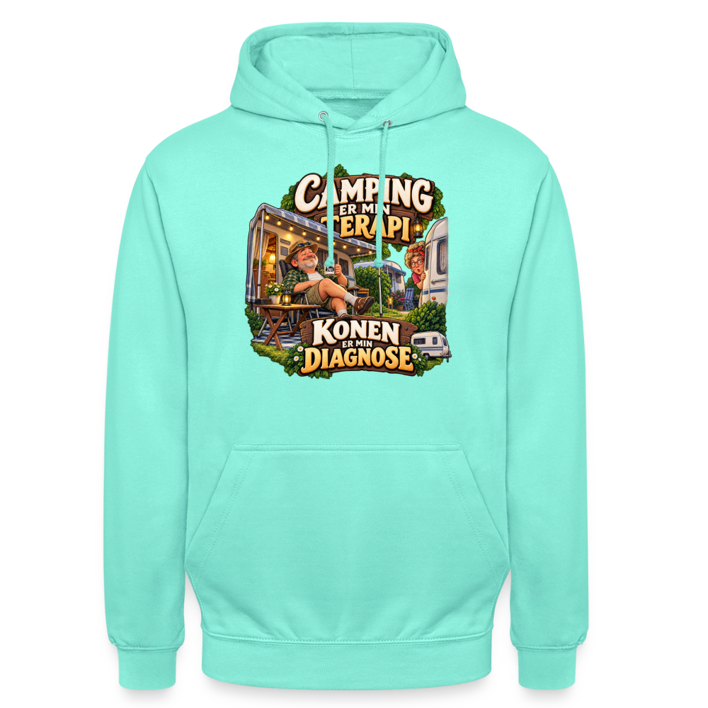 CityShirts - Hoodie - Camping er min terapi – Konen er min diagnose - CS032 - mint