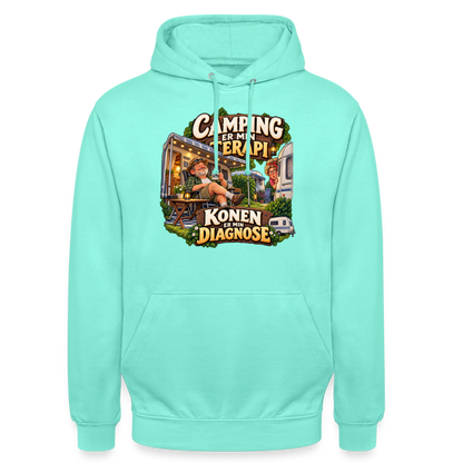 CityShirts - Hoodie - Camping er min terapi – Konen er min diagnose - CS032 - mint