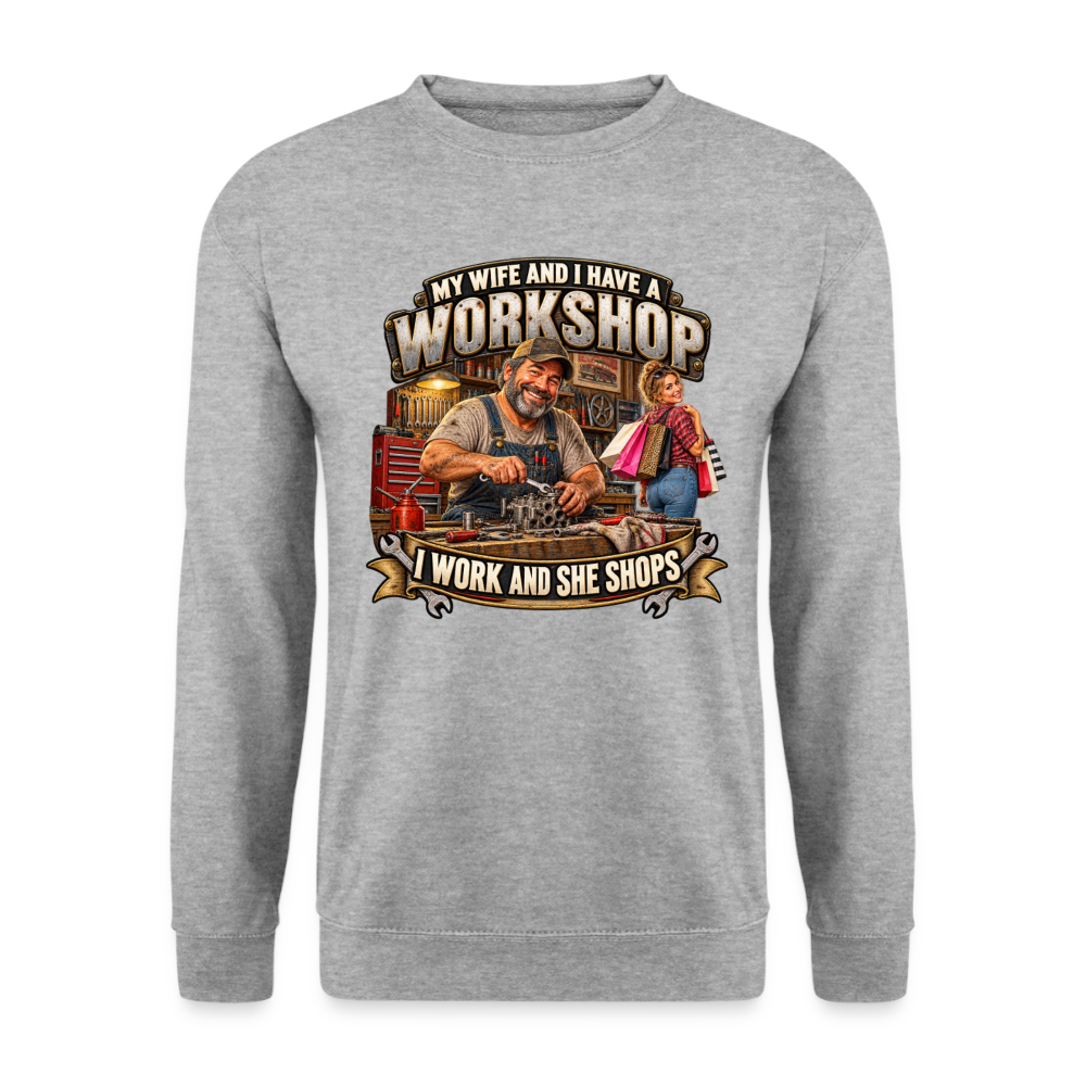 CityShirts - Sweatshirt - Workshop – I work and she shops - CS021 - hvidgrå meleret