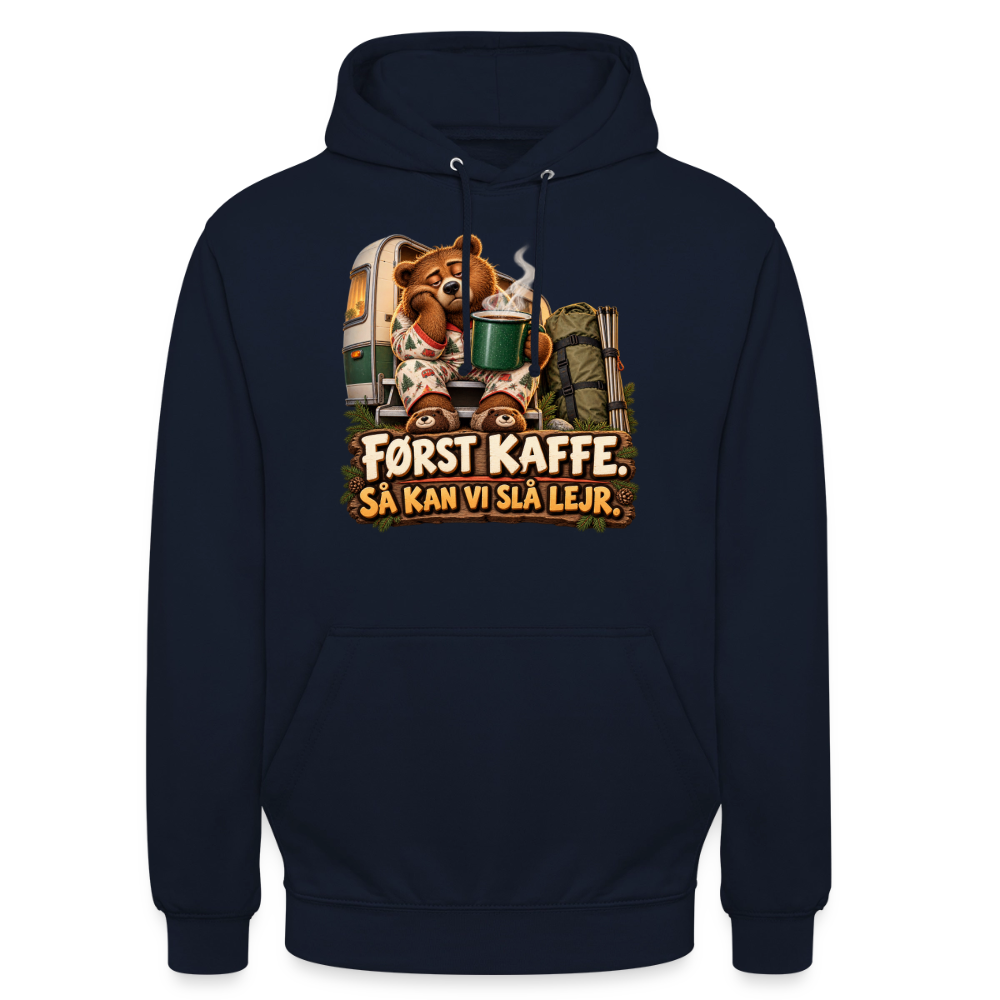 CityShirts - Hoodie - Først kaffe – Så kan vi slå lejr - CS043 - marineblå