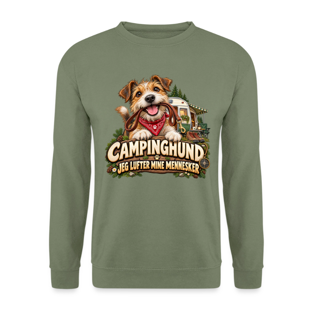 CityShirts - Sweatshirt - Campinghund – Jeg lufter mine mennesker - CS041 - militærgrøn