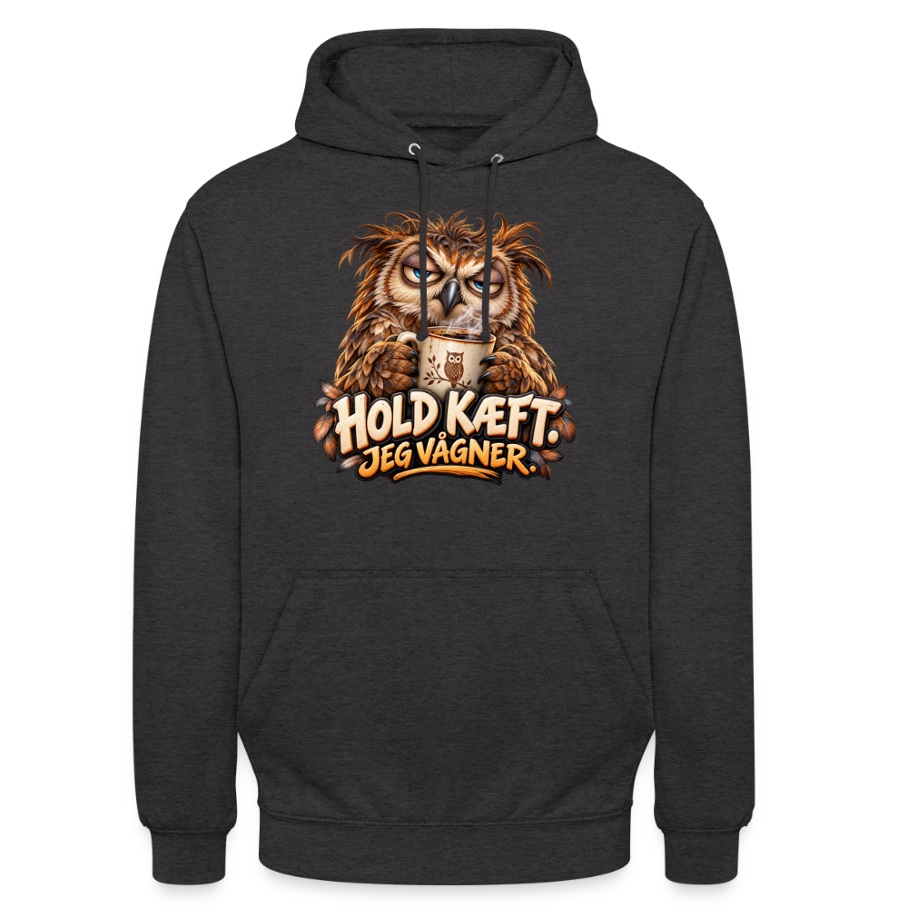 CityShirts - Hoodie - Hold kæft. Jeg vågner. – morgenugle - CS027 - charcoal