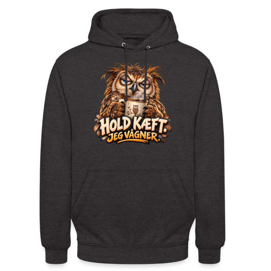 CityShirts - Hoodie - Hold kæft. Jeg vågner. – morgenugle - CS027 - charcoal