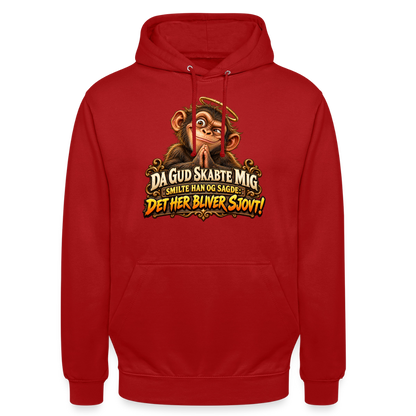 CityShirts - Hoodie - Da Gud skabte mig – Det her bliver sjovt! - CS004 - rød