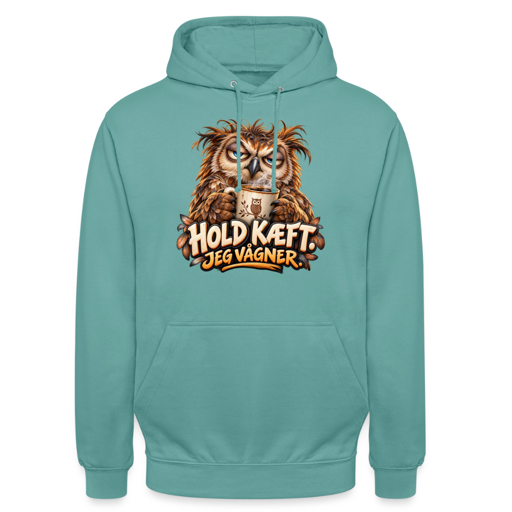 CityShirts - Hoodie - Hold kæft. Jeg vågner. – morgenugle - CS027 - pastelturkis