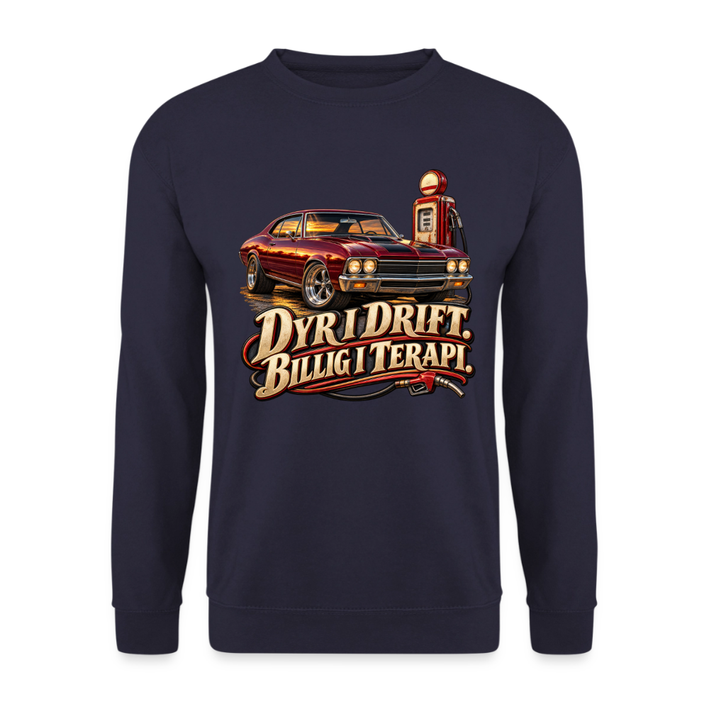 CityShirts - Sweatshirt - Dyr i drift. Billig i terapi. – V8 - CS029 - marineblå
