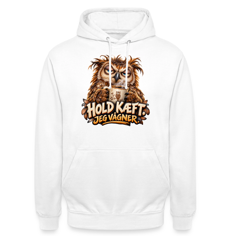 CityShirts - Hoodie - Hold kæft. Jeg vågner. – morgenugle - CS027 - hvid