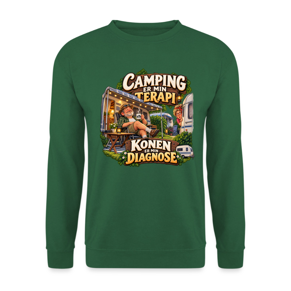 CityShirts - Sweatshirt - Camping er min terapi – Konen er min diagnose - CS032 - grøn