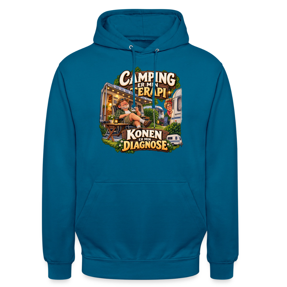 CityShirts - Hoodie - Camping er min terapi – Konen er min diagnose - CS032 - dybt havblå 