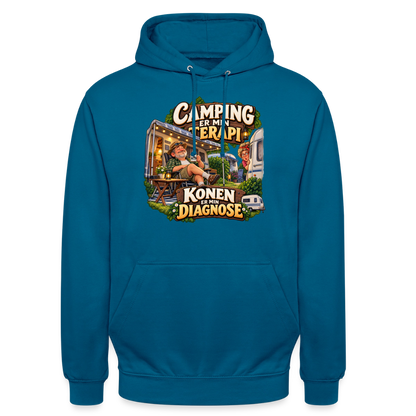 CityShirts - Hoodie - Camping er min terapi – Konen er min diagnose - CS032 - dybt havblå 