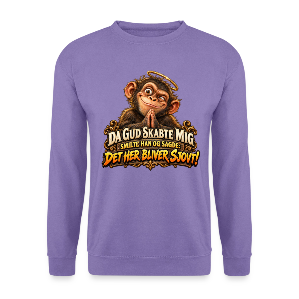 CityShirts - Sweatshirt - Da Gud skabte mig – Det her bliver sjovt! - CS004 - lavendel