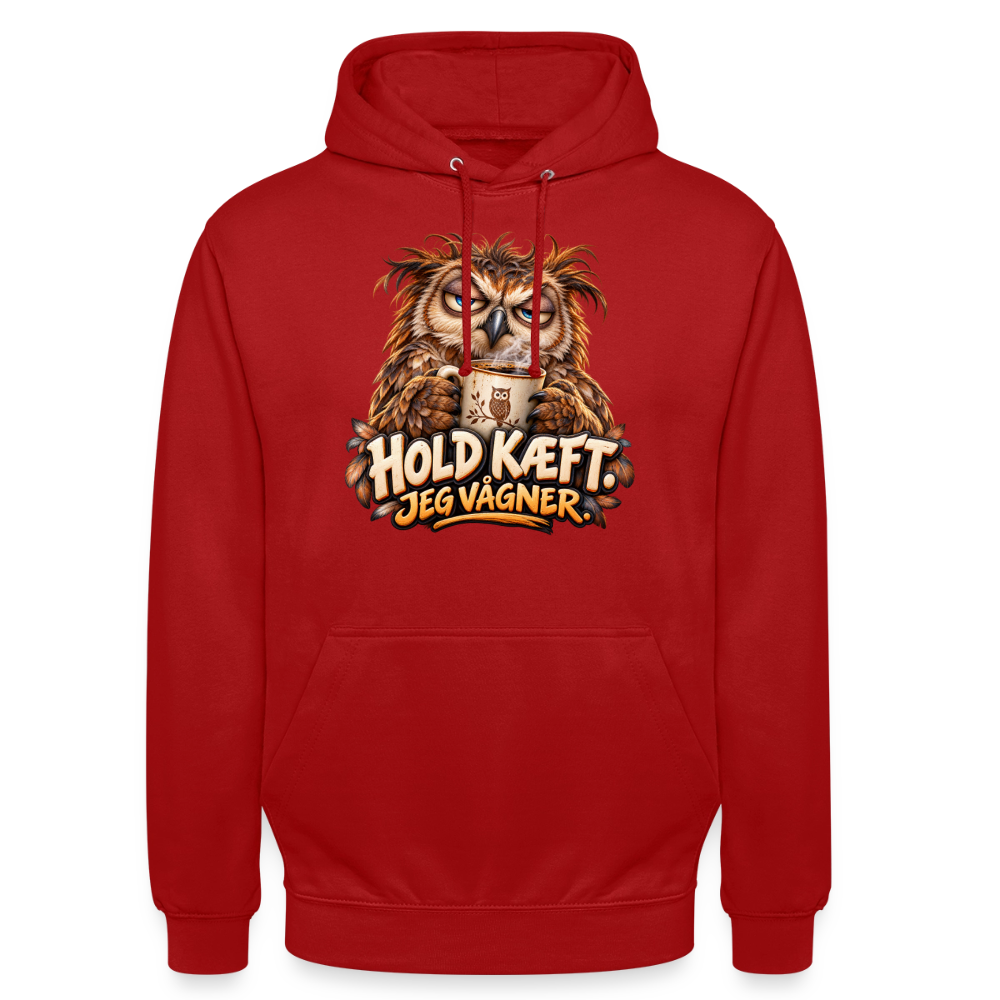 CityShirts - Hoodie - Hold kæft. Jeg vågner. – morgenugle - CS027 - rød