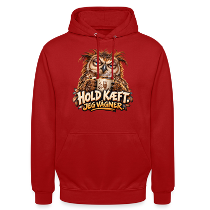 CityShirts - Hoodie - Hold kæft. Jeg vågner. – morgenugle - CS027 - rød