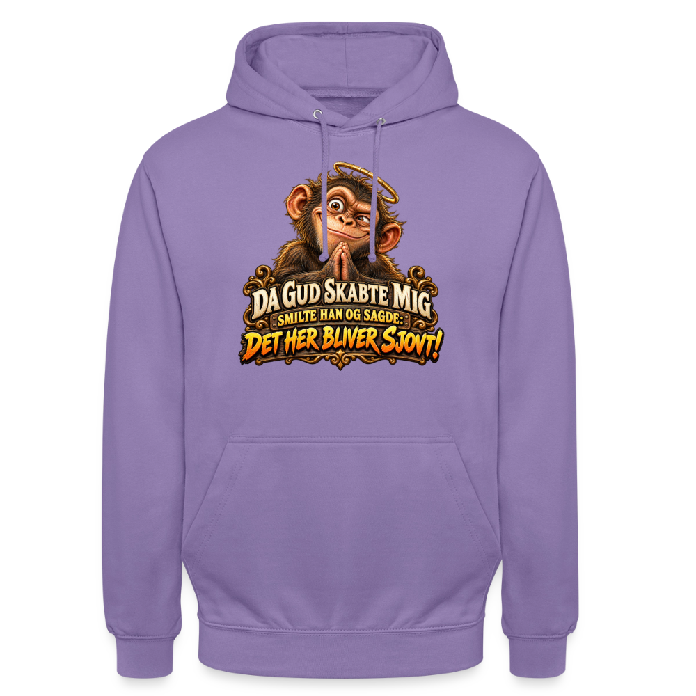 CityShirts - Hoodie - Da Gud skabte mig – Det her bliver sjovt! - CS004 - lavendel