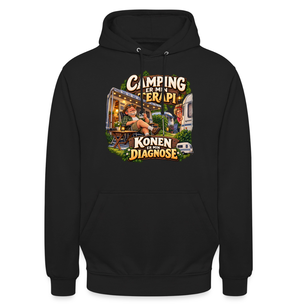 CityShirts - Hoodie - Camping er min terapi – Konen er min diagnose - CS032 - sort