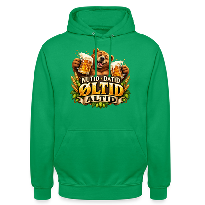 CityShirts - Hoodie - Nutid, datid, øltid – altid - CS006 - kelly grøn