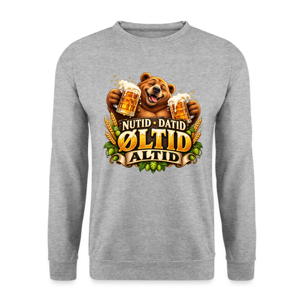 CityShirts - Sweatshirt - Nutid, datid, øltid – altid - CS006 - hvidgrå meleret