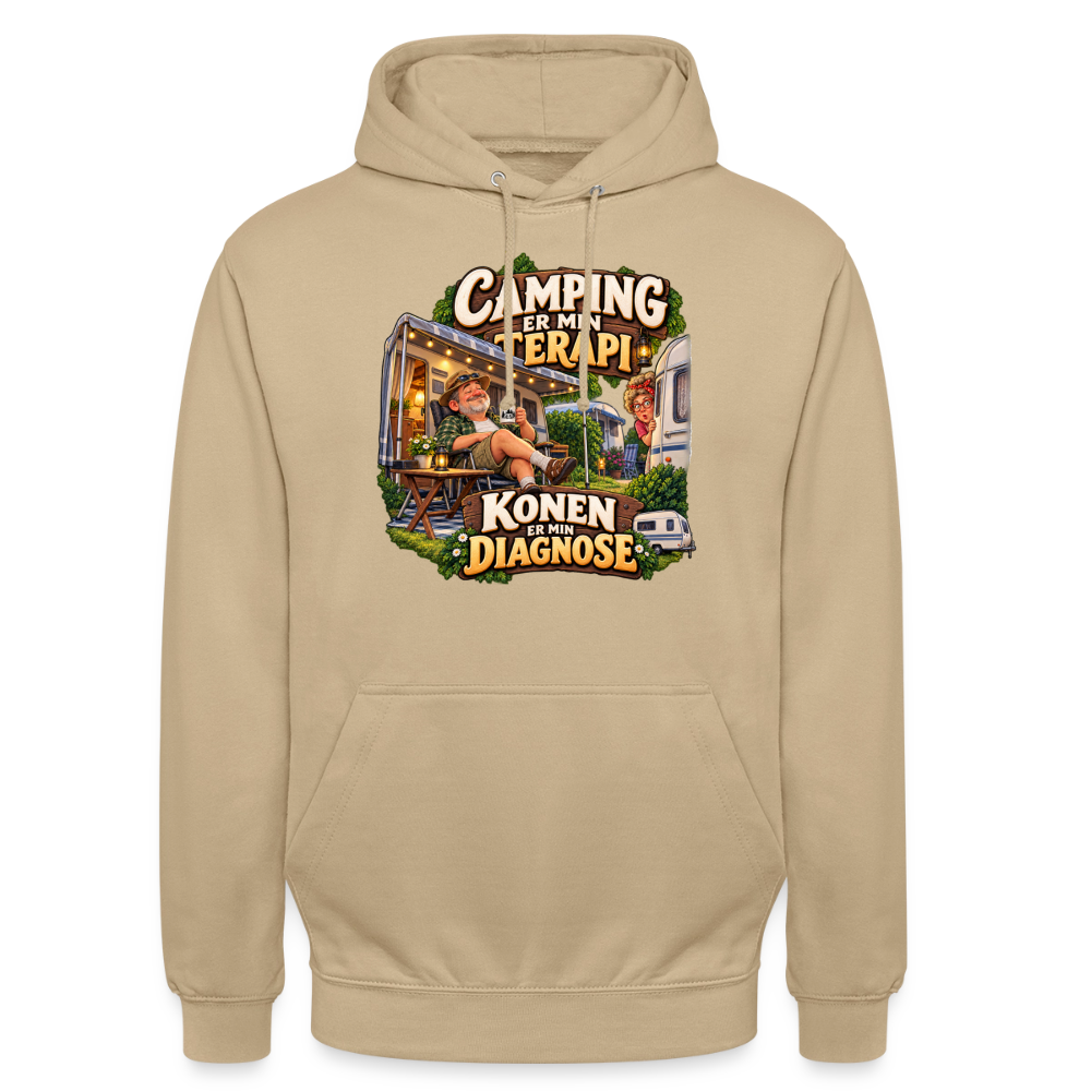 CityShirts - Hoodie - Camping er min terapi – Konen er min diagnose - CS032 - beige