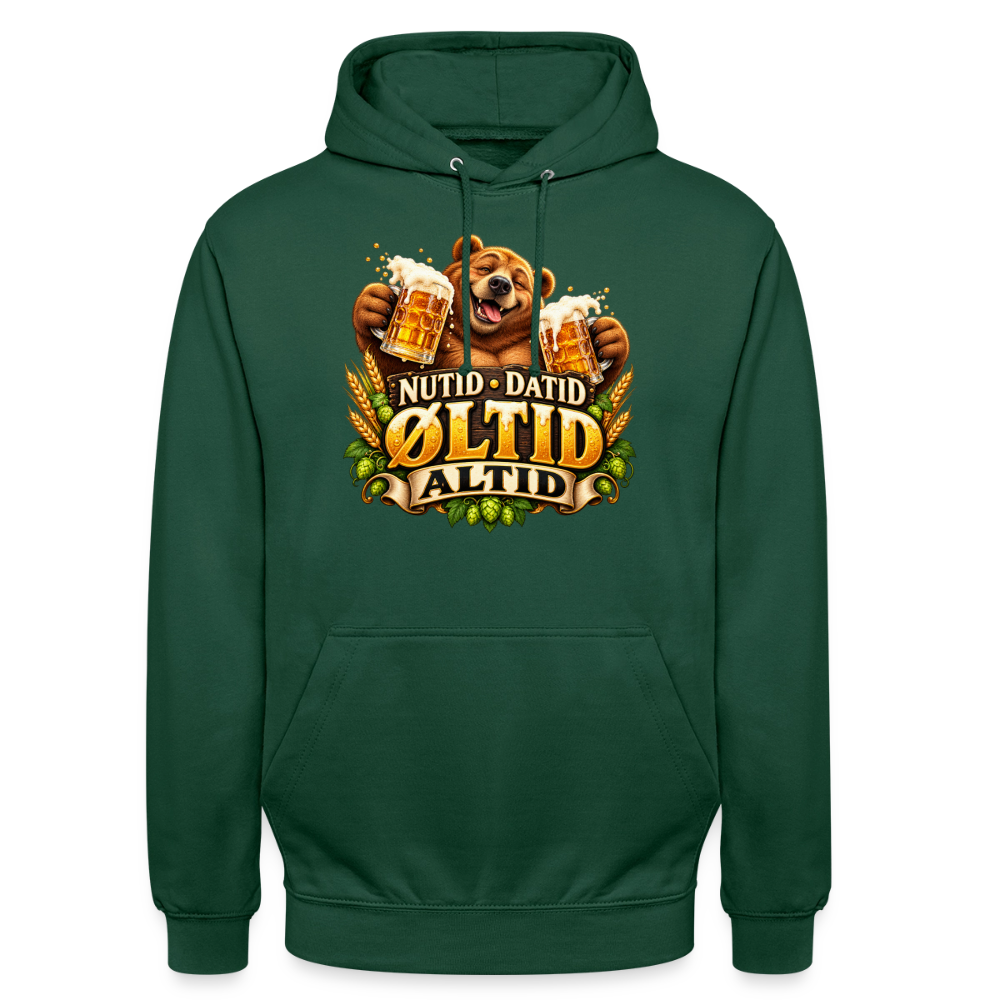 CityShirts - Hoodie - Nutid, datid, øltid – altid - CS006 - flaskegrøn