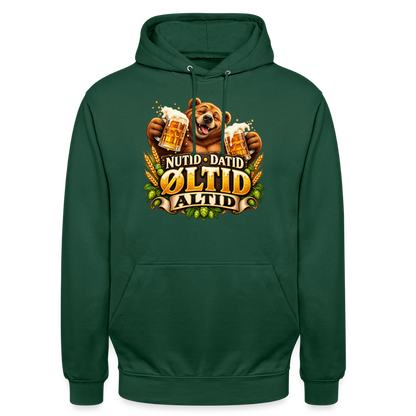 CityShirts - Hoodie - Nutid, datid, øltid – altid - CS006 - flaskegrøn