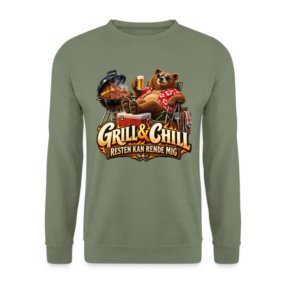 CityShirts - Sweatshirt - Grill & Chill – Resten kan rende mig - CS049 - militærgrøn