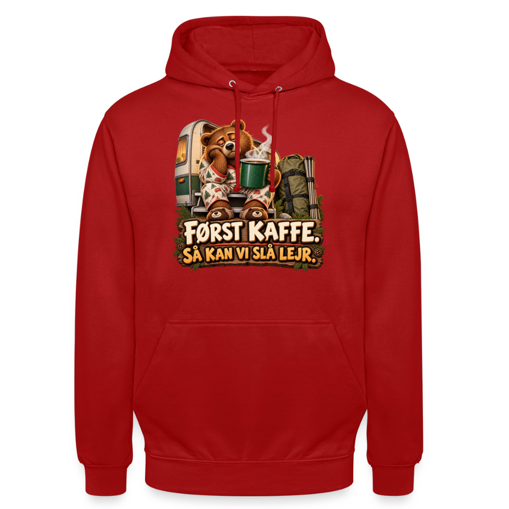 CityShirts - Hoodie - Først kaffe – Så kan vi slå lejr - CS043 - rød