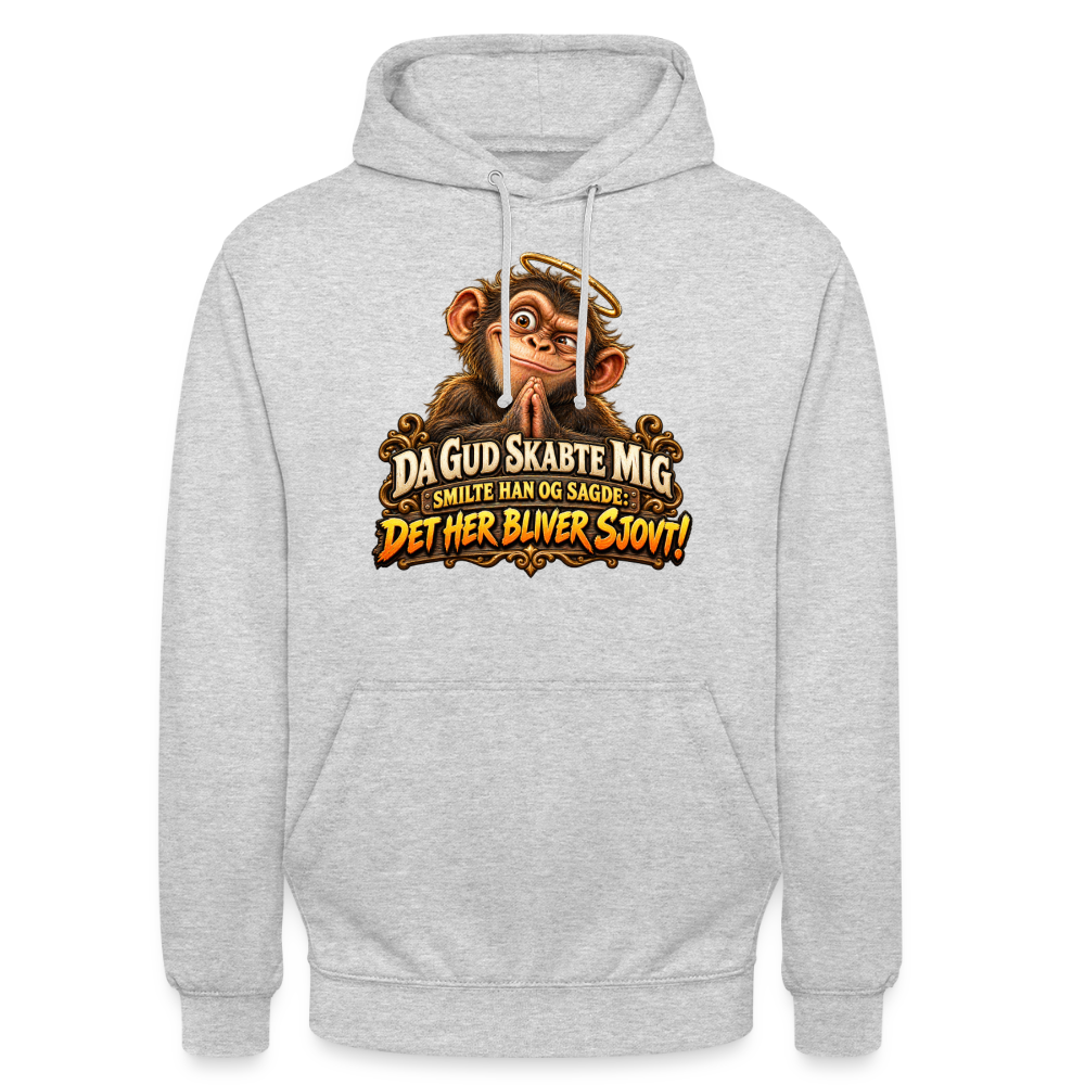 CityShirts - Hoodie - Da Gud skabte mig – Det her bliver sjovt! - CS004 - lysegrå meleret