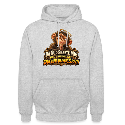CityShirts - Hoodie - Da Gud skabte mig – Det her bliver sjovt! - CS004 - lysegrå meleret