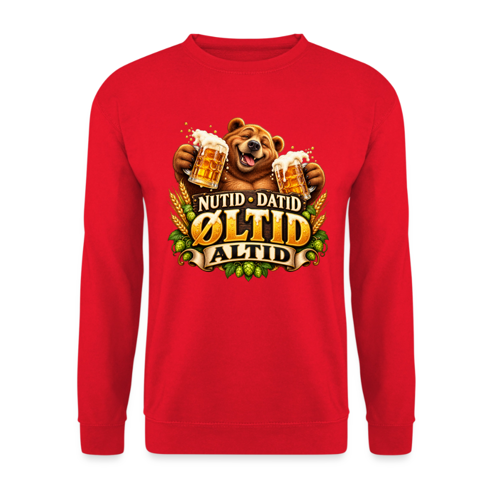 CityShirts - Sweatshirt - Nutid, datid, øltid – altid - CS006 - rød