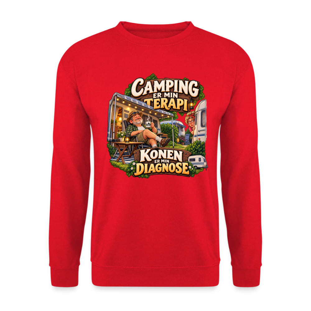 CityShirts - Sweatshirt - Camping er min terapi – Konen er min diagnose - CS032 - rød