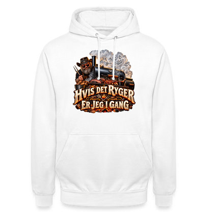CityShirts - Hoodie - Hvis det ryger, er jeg i gang - CS051 - hvid