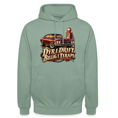 CityShirts - Hoodie - Dyr i drift. Billig i terapi. – V8 - CS029 - grågrøn