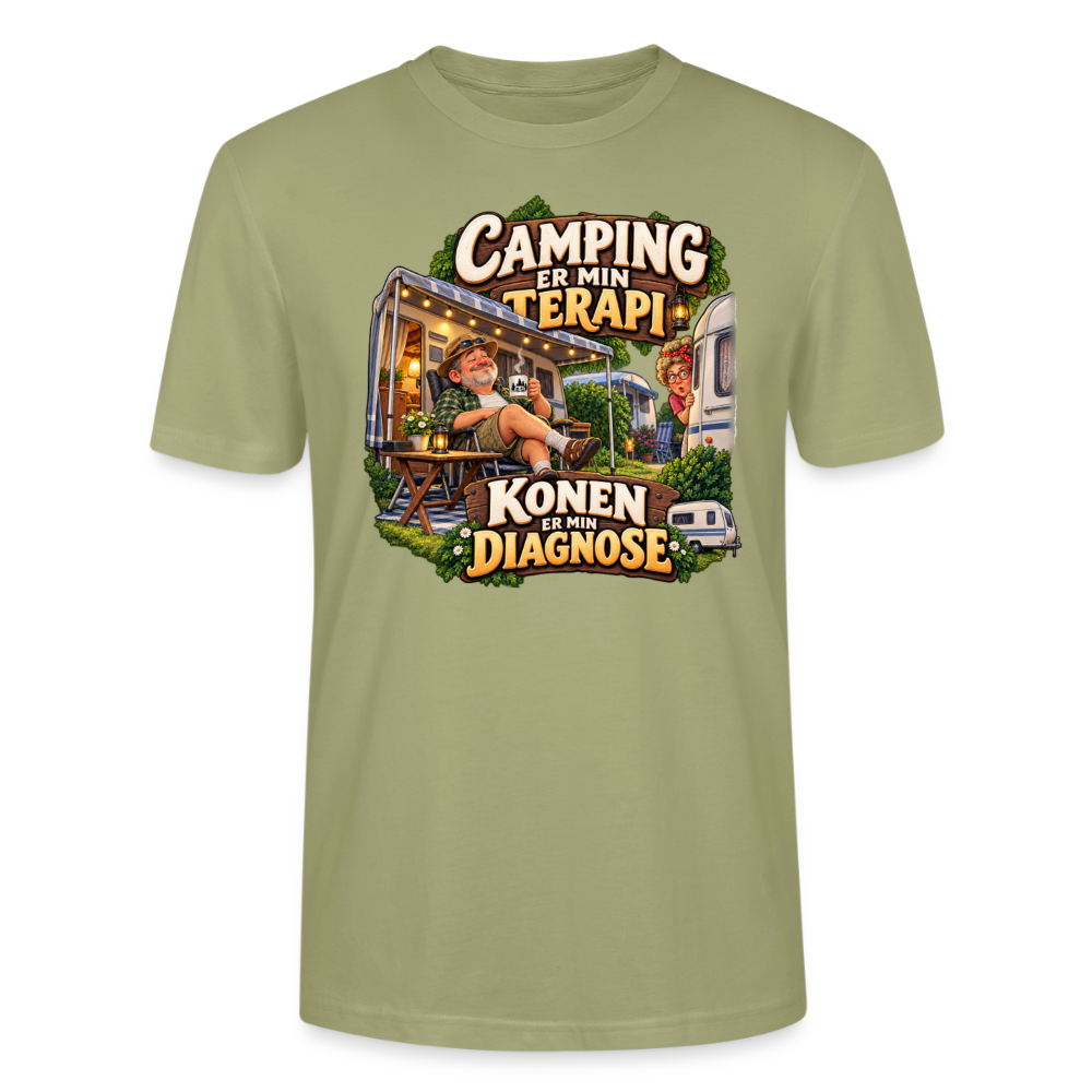 CityShirts - T-shirt - Camping er min terapi – Konen er min diagnose - CS032 - grågrøn