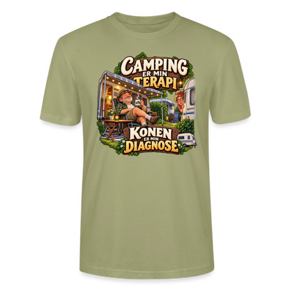 CityShirts - T-shirt - Camping er min terapi – Konen er min diagnose - CS032 - grågrøn