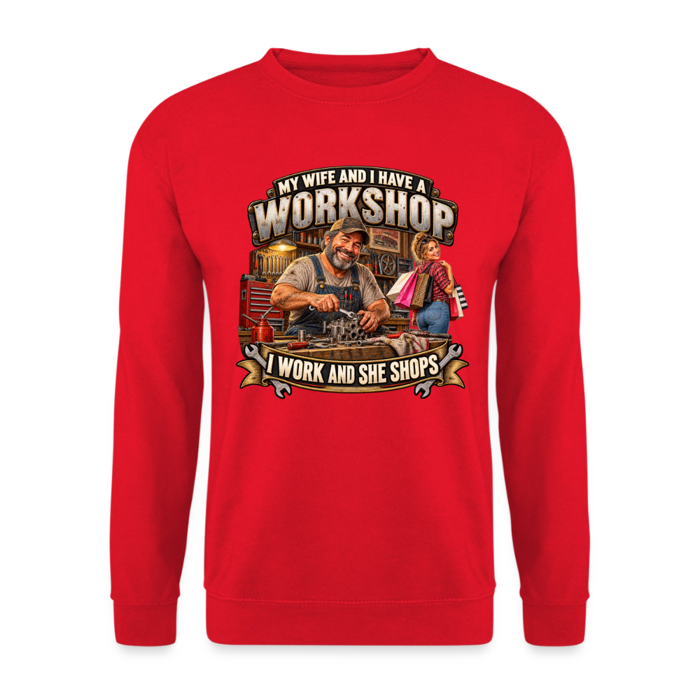CityShirts - Sweatshirt - Workshop – I work and she shops - CS021 - rød