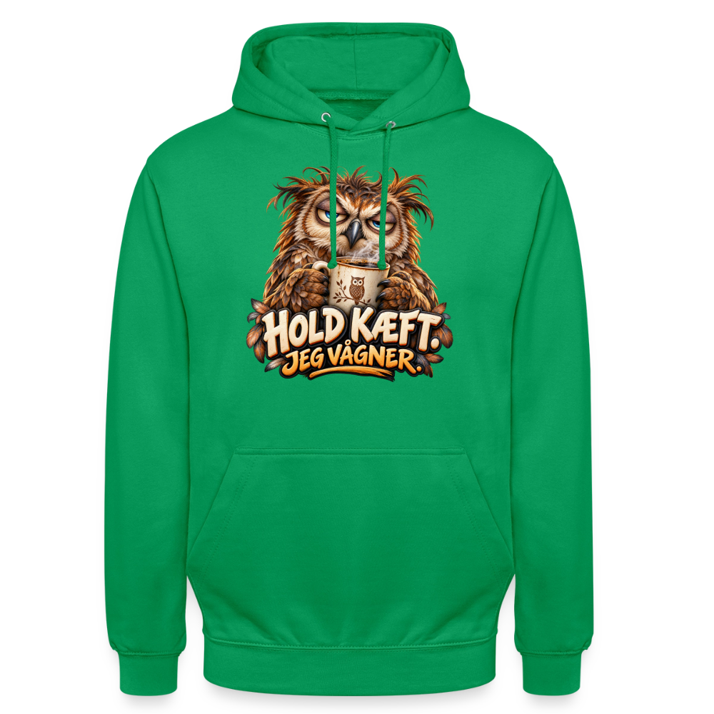 CityShirts - Hoodie - Hold kæft. Jeg vågner. – morgenugle - CS027 - kelly grøn
