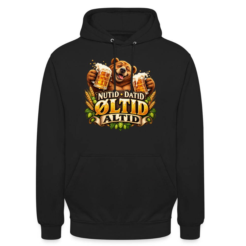 CityShirts - Hoodie - Nutid, datid, øltid – altid - CS006 - sort