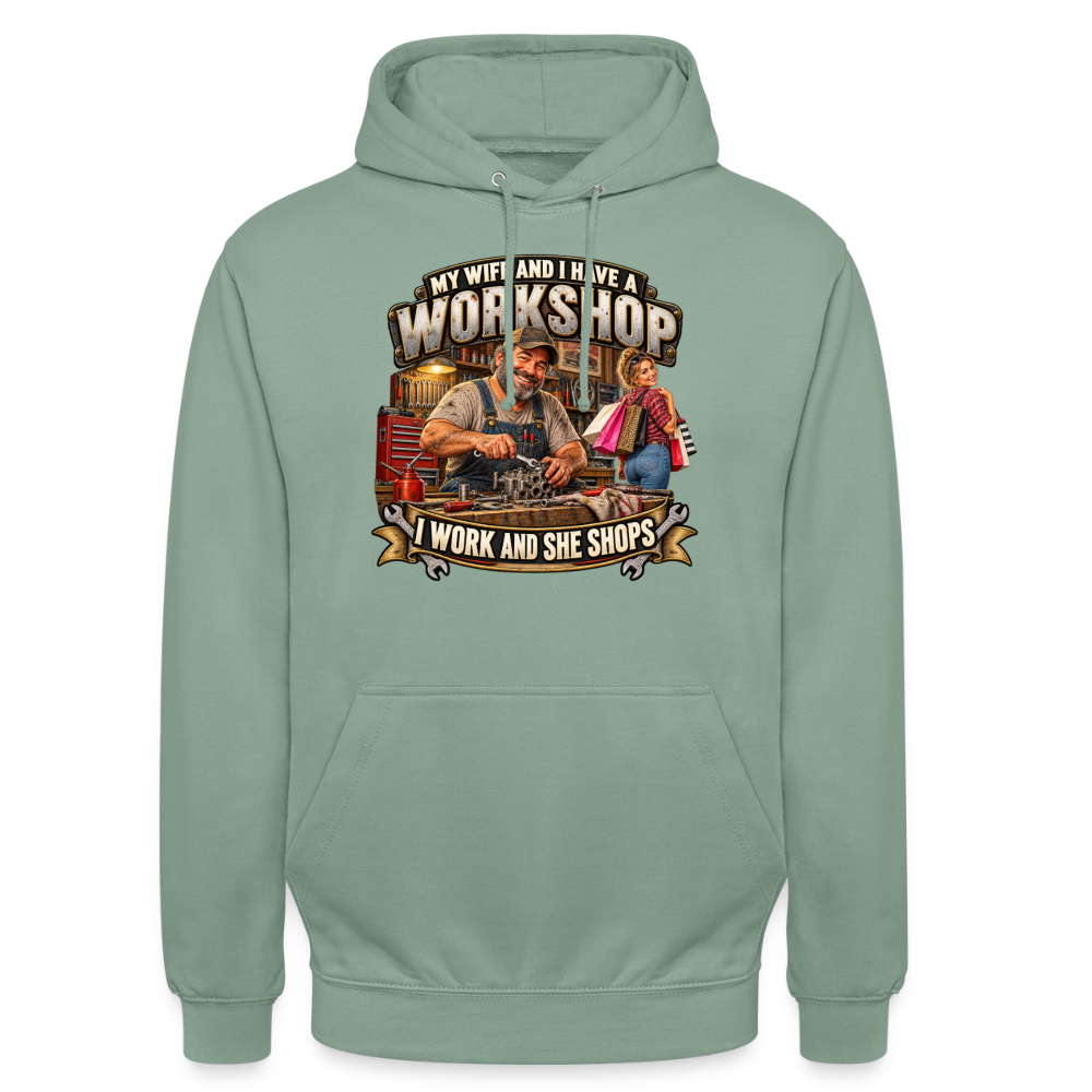 CityShirts - Hoodie - Workshop – I work and she shops - CS021 - grågrøn