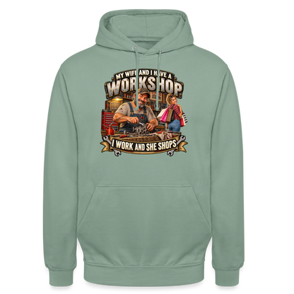 CityShirts - Hoodie - Workshop – I work and she shops - CS021 - grågrøn