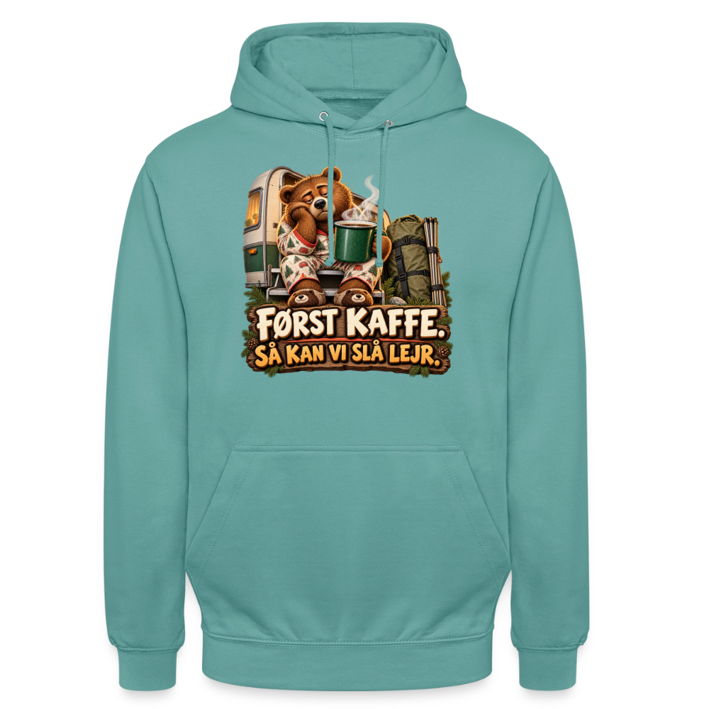 CityShirts - Hoodie - Først kaffe – Så kan vi slå lejr - CS043 - pastelturkis
