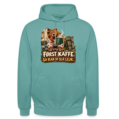 CityShirts - Hoodie - Først kaffe – Så kan vi slå lejr - CS043 - pastelturkis